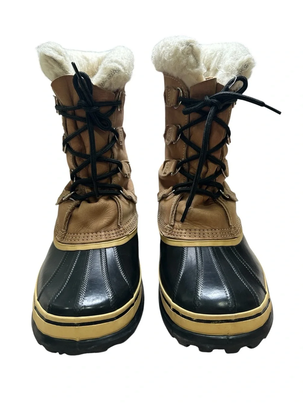 Sorel Men’s 9 Tan & Black Kaufman Canada Leather Wool Caribou Winter Snow Boot